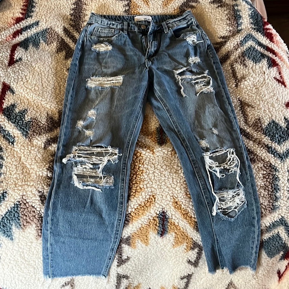 Distressed mom jeans